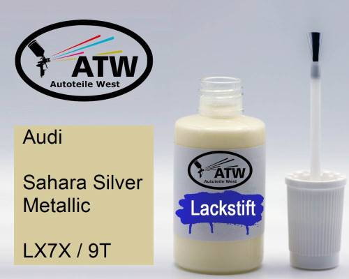 Audi, Sahara Silver Metallic, LX7X / 9T: 20ml Lackstift, von ATW Autoteile West.